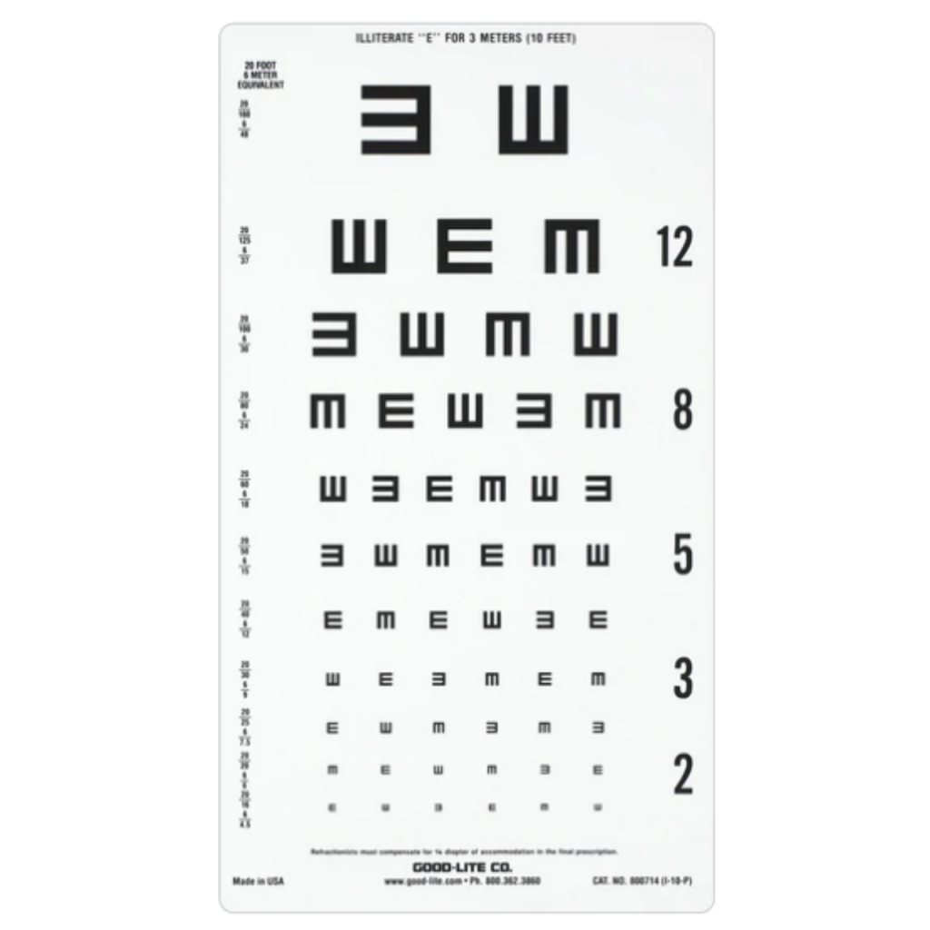 Good Lite E &amp; C Wide Spaced Distance Chart - Disponible chez INNOVA, la source fiable d&#039;équipement et de fournitures ophtalmiques au Canada.